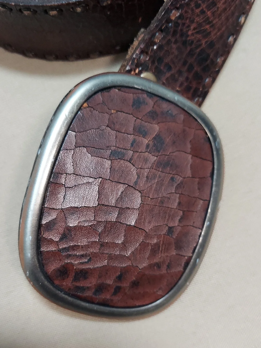 Fossil Belt, Size 32-35 Brown Resin Buckle, Cowhide Leather